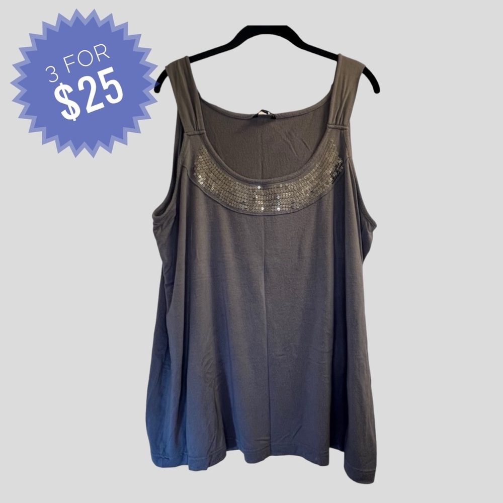 Sale George Women’s Tank Top 3XL Gray Silver Sequins